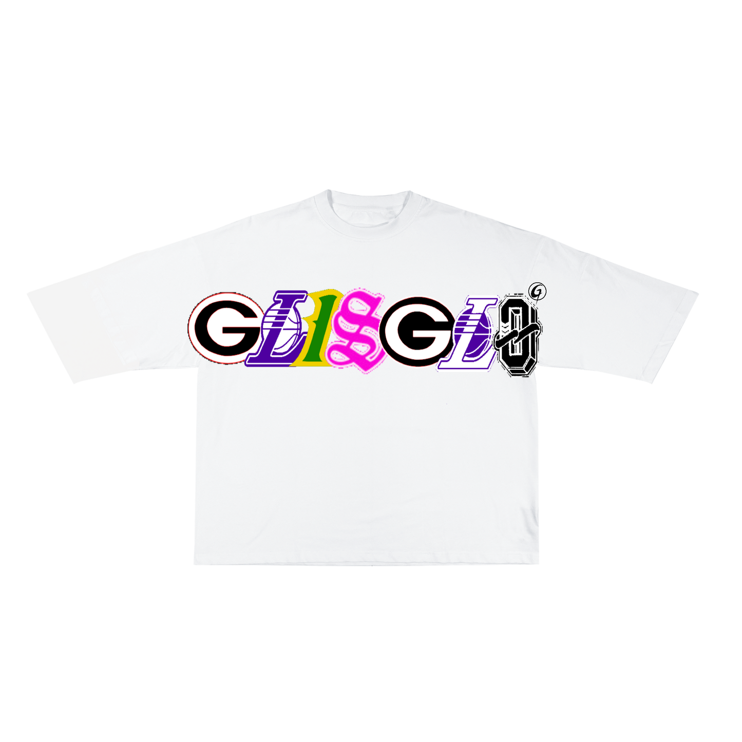 (2) GLISGLO DIFFERENT LOGO WHITE OVERSIZED CROPPED TEE
