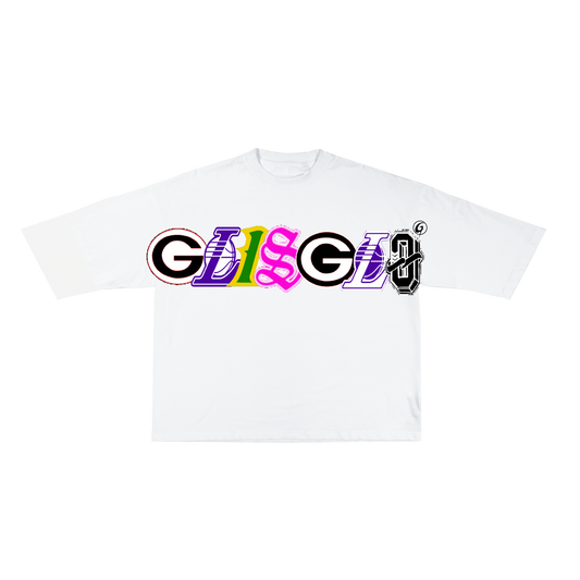 (2) GLISGLO DIFFERENT LOGO WHITE OVERSIZED CROPPED TEE