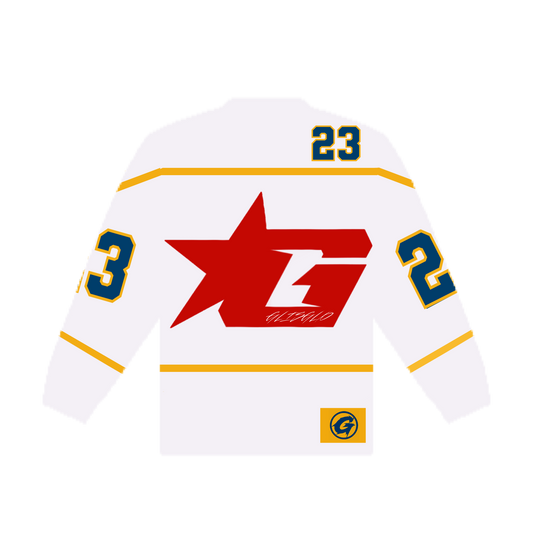 (3) WHITE GLISGLO HOCKEY JERSEY